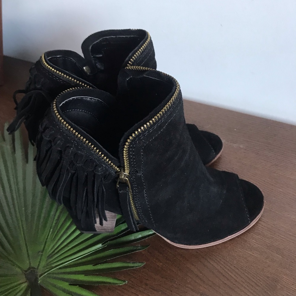 Dulce Vita Suede Fringe Boots Peep Toe